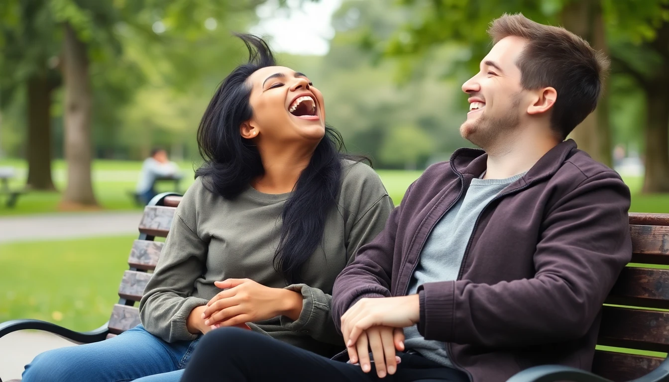 Two friends laughing together